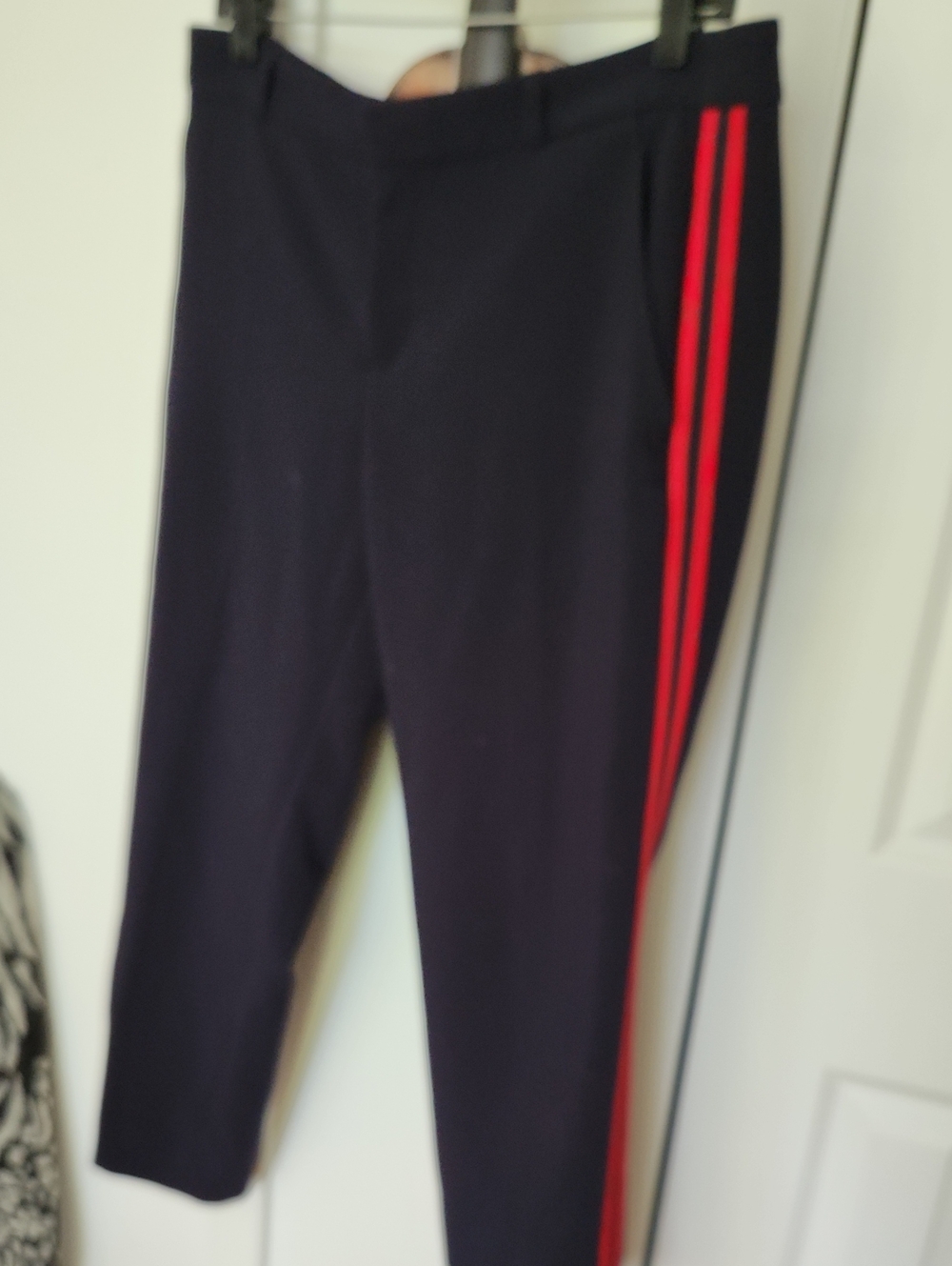 Navy Trousers with Red Side Stripes